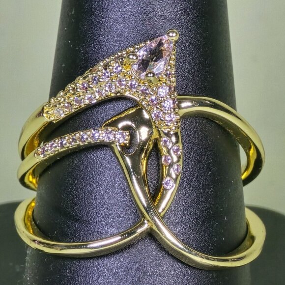 Elegant Gold-Tone Three-Band Ring With Sparkling CZ Accents Size 10.25 (NWOT) - Picture 2 of 7